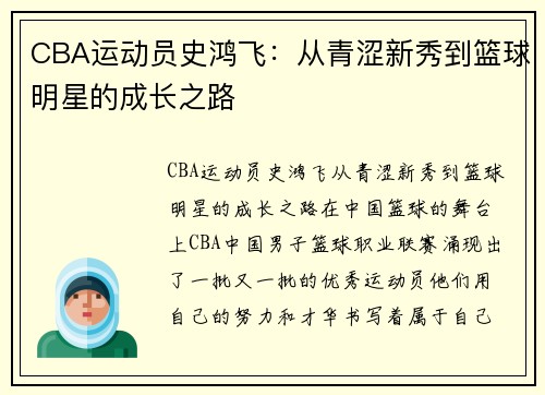 CBA运动员史鸿飞：从青涩新秀到篮球明星的成长之路